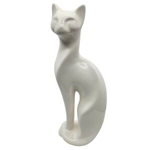 Vintage Mann White Siamese Ceramic Sitting Cat Figurine Modern Home Decor Accent